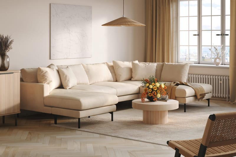 Menard 4-sits Högervänd Stor U-formad Djup Soffa med Divan och Schäslong i Manchester - Beige - Möbler - Soffa - U-soffa