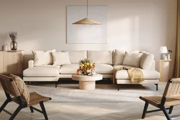 Menard 4-sits Högervänd Stor U-formad Djup Soffa med Divan och Schäslong i Manchester - Beige - Möbler - Soffa - U-soffa