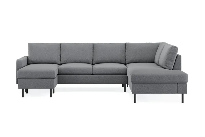 Peppe 4-sits Högervänd U-formad Soffa med Divan och Schäslong i Tyg, Ljusgrå