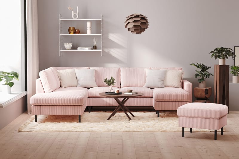 Peppe 4-sits Vänstervänd U-formad Soffa med Divan och Schäslong i Manchester - Rosa - Möbler - Soffa - U-soffa