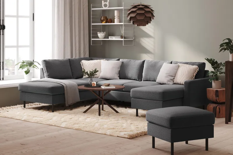 Peppe 4-sits Vänstervänd U-formad Soffa med Divan och Schäslong i Tyg - Ljusgrå - Möbler - Soffa - U-soffa