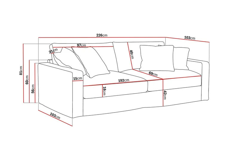 Valencia Extra Djup 3-sits Soffa med avtagbar och tvättbar klädsel - Mörkbrun - Möbler - Soffa - 3 sits soffa