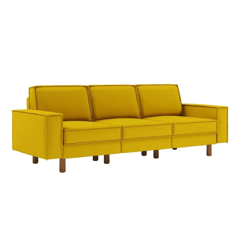 Vilsa 3-sits Mjuk Djup Soffa i Linne, Gul|Brun