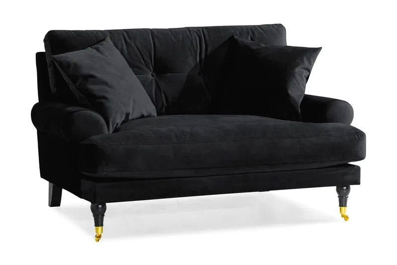 Andrew Loveseat Sammet, Svart/Mässing