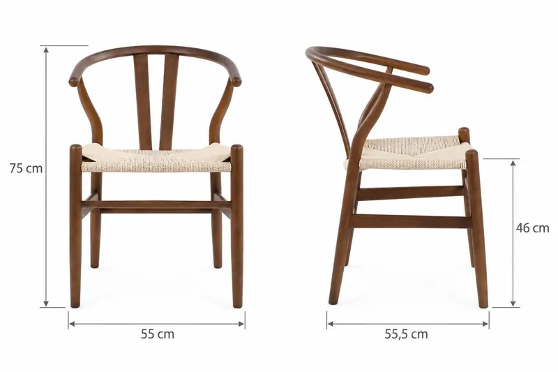 Dastoori Karmstol Matstol med Armstöd i Bokträ med Valnötsutseende med flätad sits - Ljusbeige - Möbler - Stolar & fåtöljer - Matstol & köksstol
