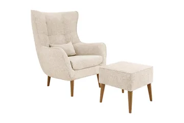 Fåtölj LORD med fotpall - Beige - Möbler - Stolar & fåtöljer - Fåtölj - Öronlappsfåtölj