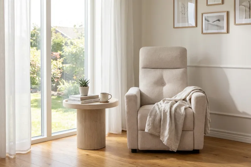 Leia Manuell Reclinerfåtölj i Tyg - Beige - Möbler - Stolar & fåtöljer - Fåtölj - Biofåtölj & reclinerfåtölj