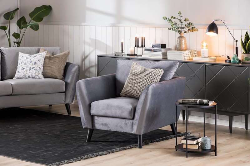 Trend Fåtölj med Fotpall i Sammet - Grå - Möbler - Stolar & fåtöljer - Fåtölj
