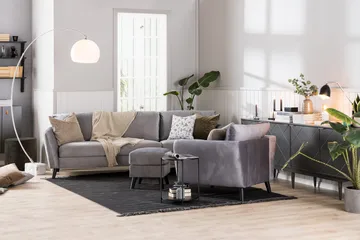 Trend Fåtölj med Fotpall i Sammet - Grå - Möbler - Stolar & fåtöljer - Fåtölj
