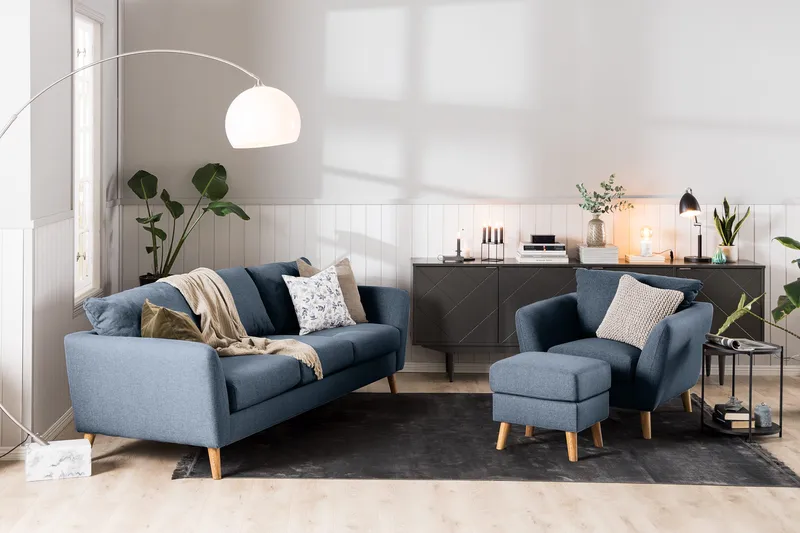 Trend Fåtölj med Fotpall i Tyg - Blå - Möbler - Stolar & fåtöljer - Fåtölj