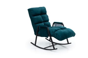Gladfield Oval Gungfåtölj med Recliner i Sammet med Metallstativ - Petrolblå - Möbler - Stolar & fåtöljer - Fåtölj