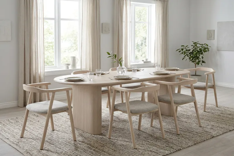 Jolie Karmstol Matstol med Rundad Rygg i Trä med Vitlaserad Ek-utseende - Vit - Möbler - Stolar & fåtöljer - Matstol & köksstol