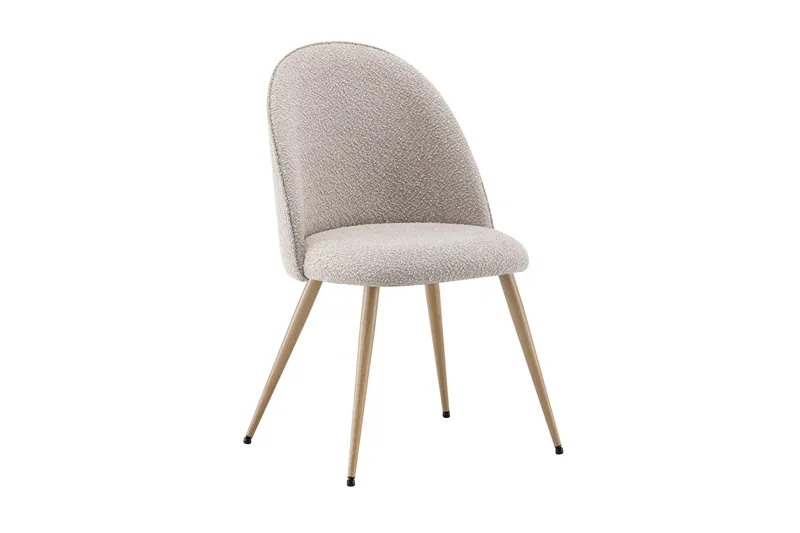 Nibe Plus Matstol & Köksstol i Bouclé med Metallben i Ekutseende, Beige bouclé|Ek