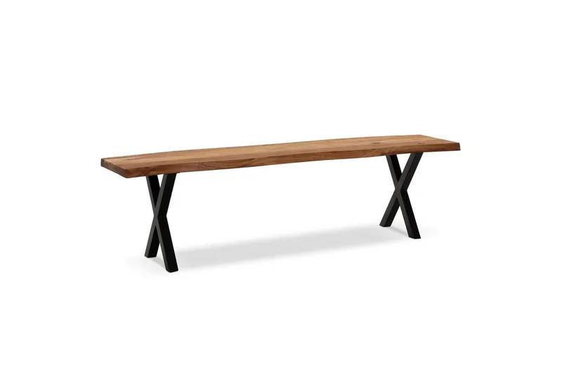Matbänk Wohnling Massivt trä med metallben träd kant lantligt Svart, korsad, 160 cm, Svart, korsad, 160 cm