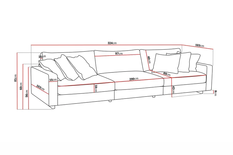 Valencia Extra Djup 5-sits Soffa i Chenille - Brun - Möbler - Soffa