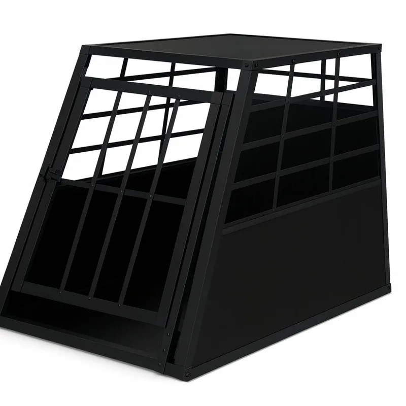 Stor hundbur för bil | Aluminium och MDF | Säker transportbur för hund | 65×91×69 cm