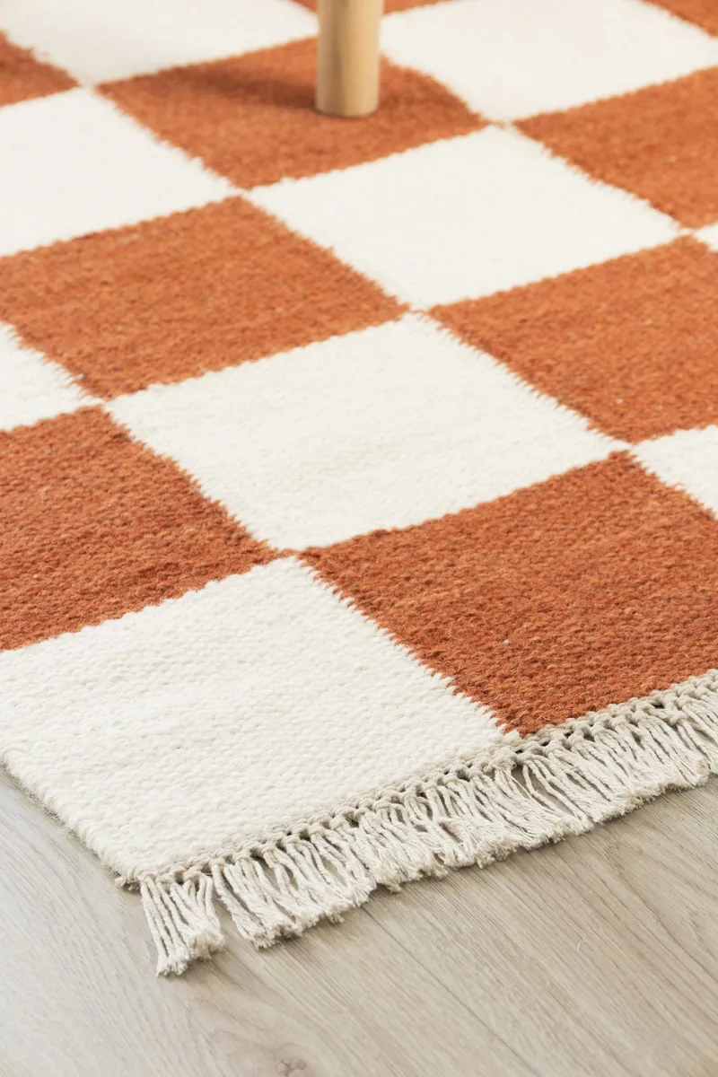 Handvävd Matta Nordic Check 160x230 cm - Terracotta - Textil & mattor - Mattor - Modern matta - Ullmatta