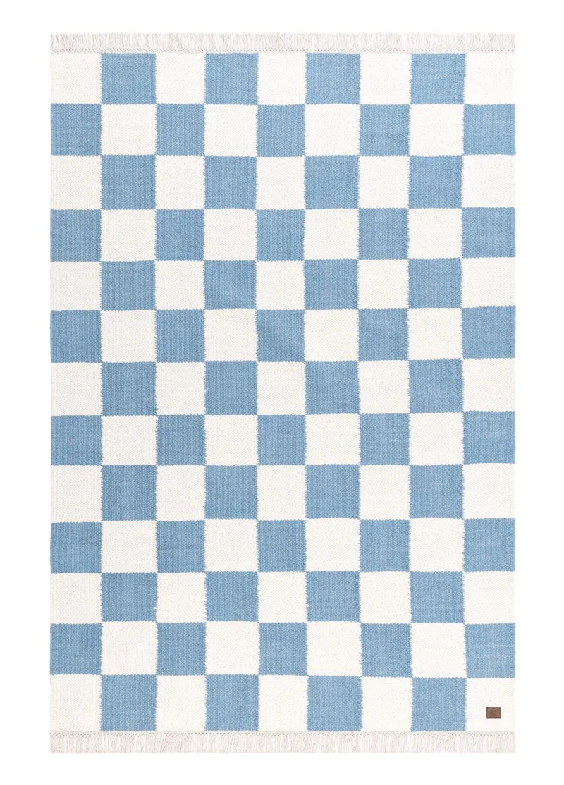Handvävd Matta Nordic Check 200x300 cm, Duvblå