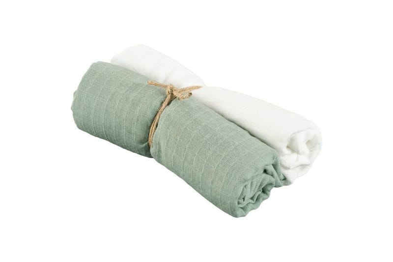 Muslinwrap 2-Pack, Vit/Grön (70 x 70 cm)