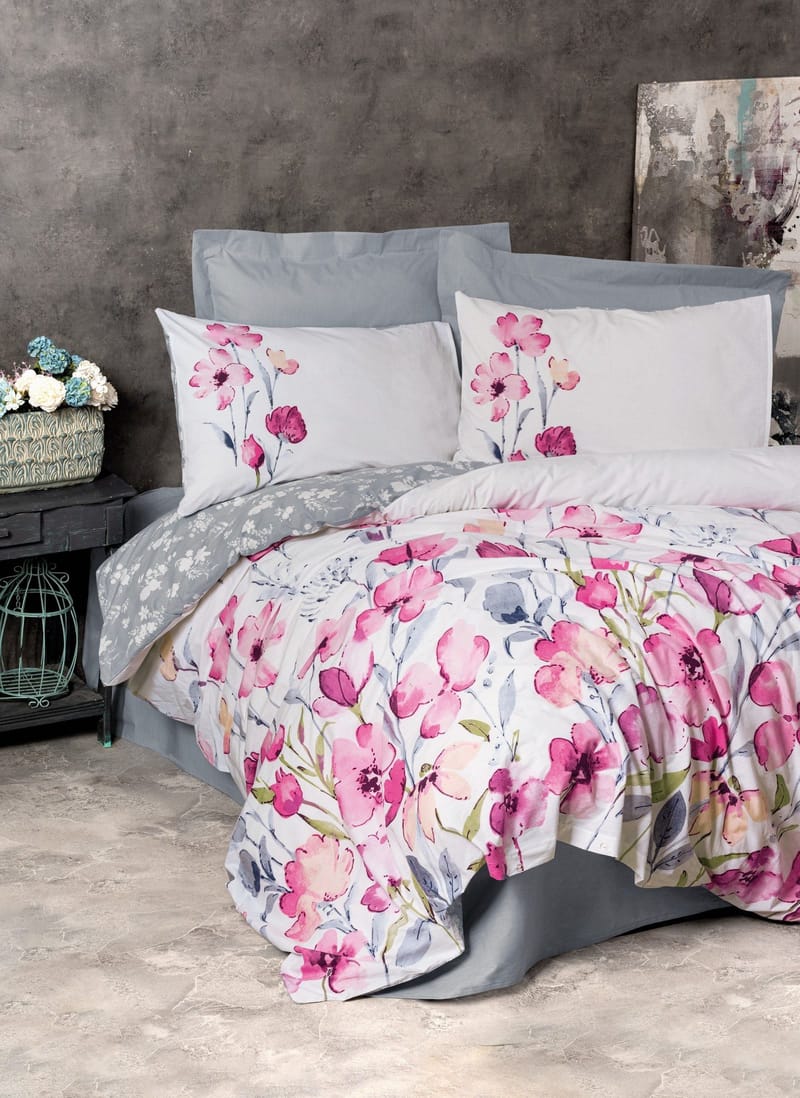 Carla Bäddset 140x200 cm - Grå Vit Rosa - Textil & mattor - Sängkläder - Bäddset & påslakanset