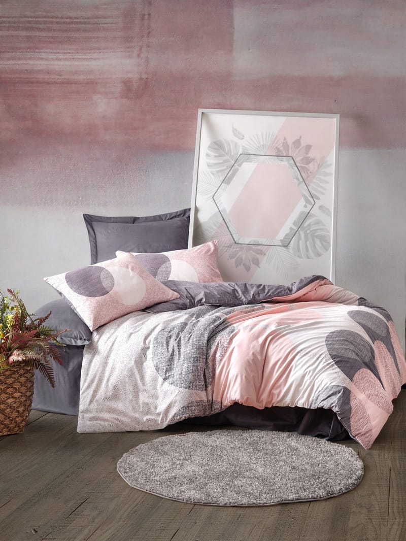 Dilsah Bäddset 200x200 cm - Grå Rosa Vit - Textil & mattor - Sängkläder - Bäddset & påslakanset