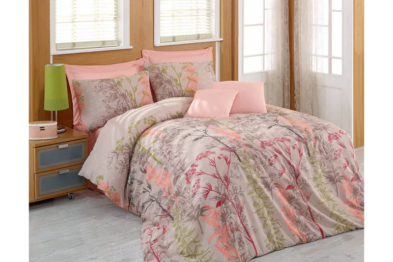 Eponj Home Bäddset Enkelt 3-dels, Beige/Röd/Rosa/Grön