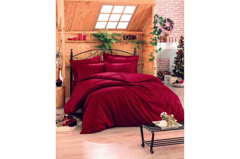 Cotton Box Bäddset Dubbelt 4-dels Premium Satin, Mörkröd