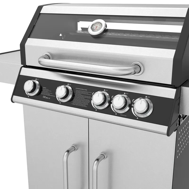 Rostfri gasolgrill med sidobrännare | Lock med glasfönster | Kansas - Trädgård & spabad - Grillar & matlagning utomhus - Gasolgrill