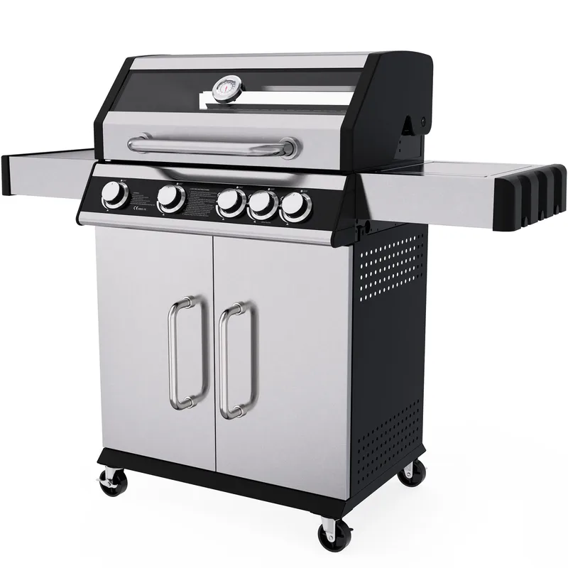 Rostfri gasolgrill med sidobrännare | Lock med glasfönster | Kansas