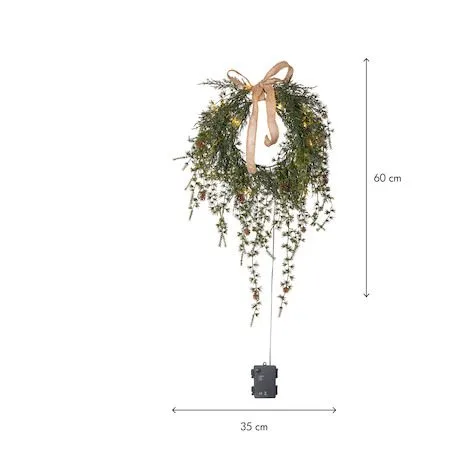 Barr Krans med belysning 35 cm - grön med naturfärgad rosett - Trädgård & spabad - Trädgårdsskötsel - Växter & plantor - Prydnadsväxter - Dörrkransar