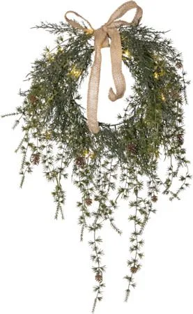 Barr Krans med belysning 35 cm, grön med naturfärgad rosett