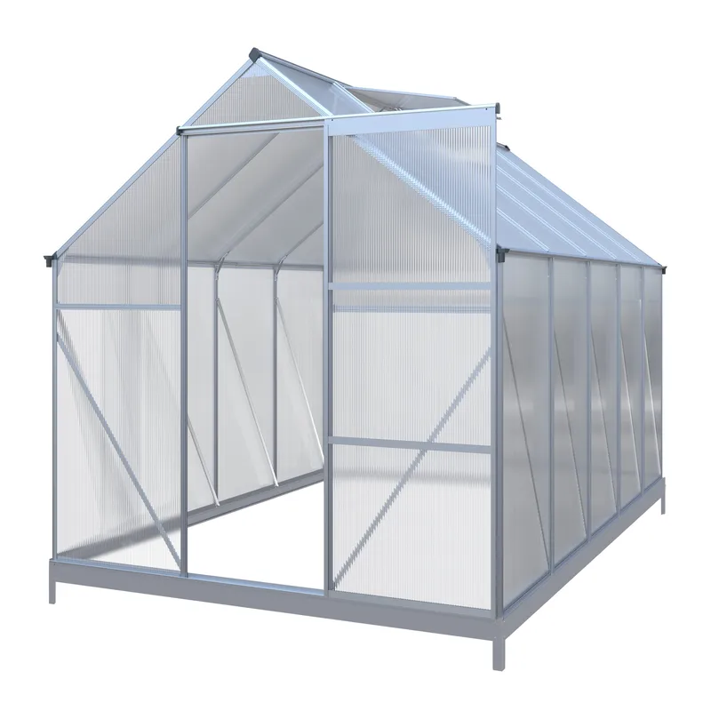 Klassiskt växthus i aluminium 5,9 m² | UV-skyddad kanalplast & bas ingår