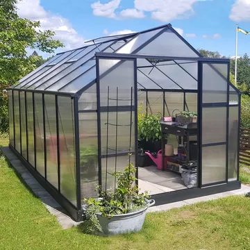 Växthus 12,4m² | 6mm Kanalplast | Hög odlingshöjd | Svart - Trädgård & spabad - Trädgårdsskötsel - Växthus