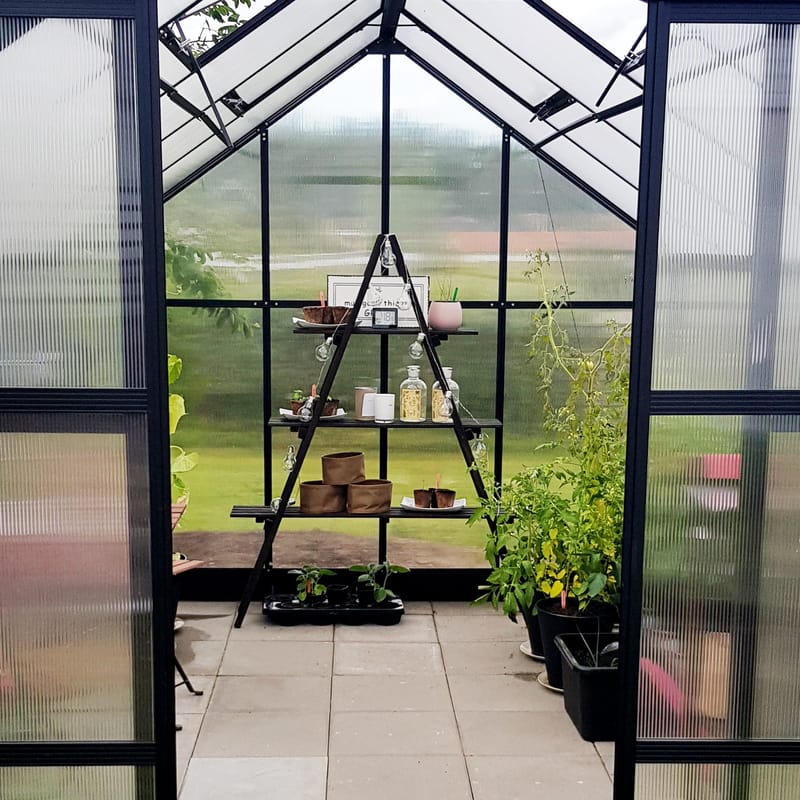 Växthus 12,4m² | 6mm Kanalplast | Hög odlingshöjd | Svart - Trädgård & spabad - Trädgårdsskötsel - Växthus