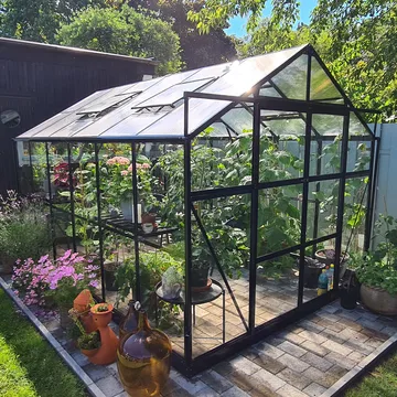 Växthus 9,6 m² | 4mm säkerhetsglas | 5 års stormgaranti | Svart - Trädgård & spabad - Trädgårdsskötsel - Växthus