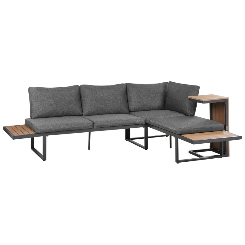 Hörnsoffa utomhus med Bord 4-Sits Pienza Högervänd - Grå/Brun/Svart - Utemöbler - Loungemöbler - Soffgrupp utomhus