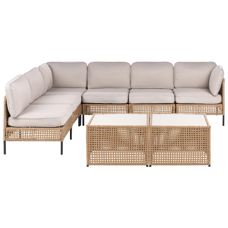 Hörnsoffa utomhus med Bord 6-Sits Omegana Modulär Konstrotting, Beige/Svart