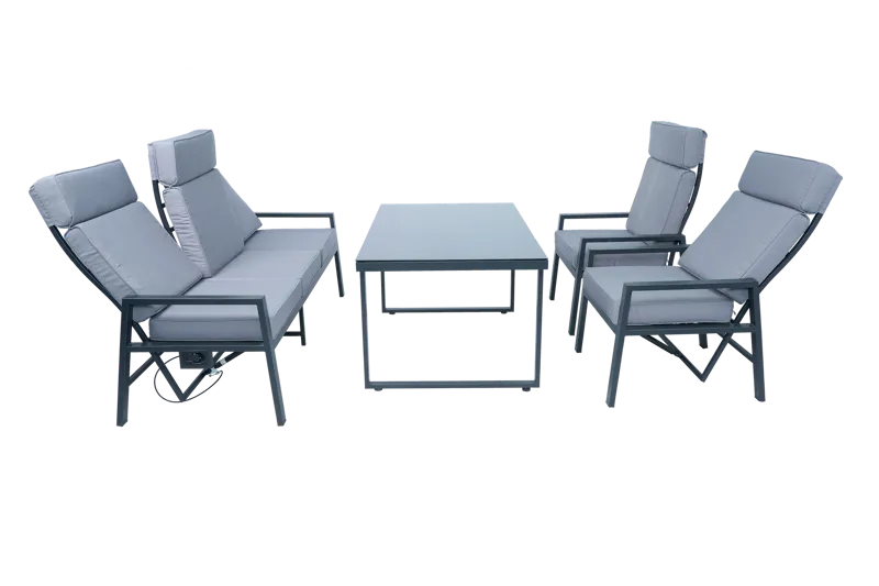 Loungegrupp i aluminium med recliner – Soffa, 2 stolar & bord | Apelviken