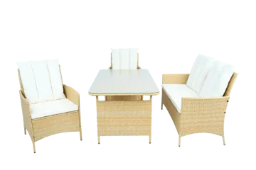 Loungegrupp med bord i beige – 2 stolar & 2-sitssoffa | Gillinge - Utemöbler - Loungemöbler - Soffgrupp utomhus