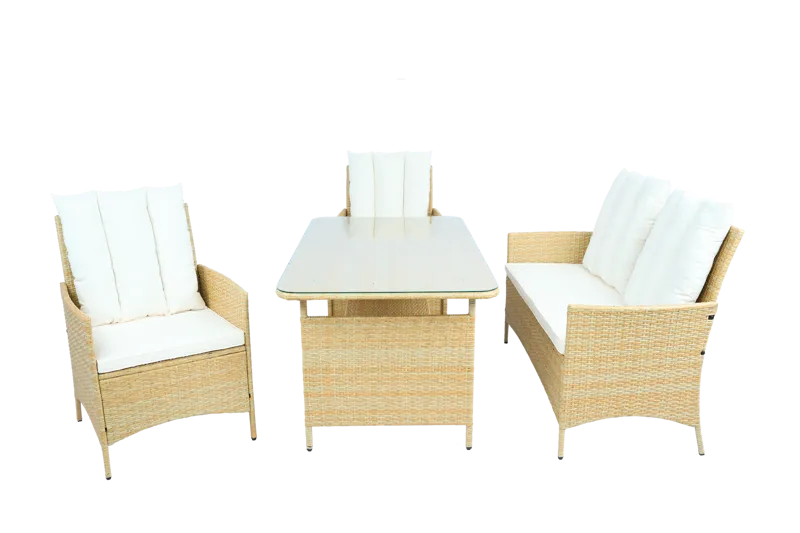 Loungegrupp med bord i beige – 2 stolar & 2-sitssoffa | Gillinge - Utemöbler - Loungemöbler - Soffgrupp utomhus