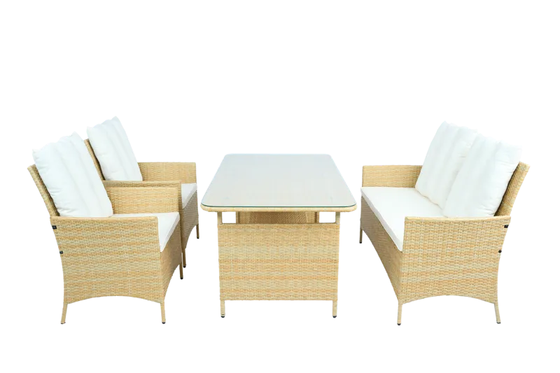 Loungegrupp med bord i beige – 2 stolar & 2-sitssoffa | Gillinge - Utemöbler - Loungemöbler - Soffgrupp utomhus