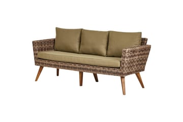 Loungegrupp med bord Vittoria Beige/grönt/mörkt trä, 5-Sits - Beige/grönt/mörkt trä, 5-Sits - Utemöbler - Loungemöbler - Soffgrupp utomhus