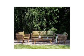 Loungegrupp med bord Vittoria Beige/grönt/mörkt trä, 5-Sits - Beige/grönt/mörkt trä, 5-Sits - Utemöbler - Loungemöbler - Soffgrupp utomhus