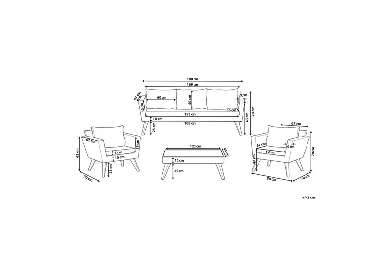 Loungegrupp med bord Vittoria Beige/grönt/mörkt trä, 5-Sits - Beige/grönt/mörkt trä, 5-Sits - Utemöbler - Loungemöbler - Soffgrupp utomhus