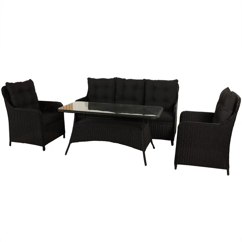 Loungegrupp utemöbler | Svart konstrotting | Rögrund
