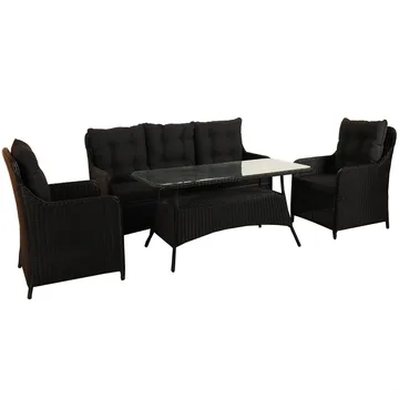 Loungegrupp utemöbler | Svart konstrotting | Rögrund - Utemöbler - Loungemöbler - Soffgrupp utomhus