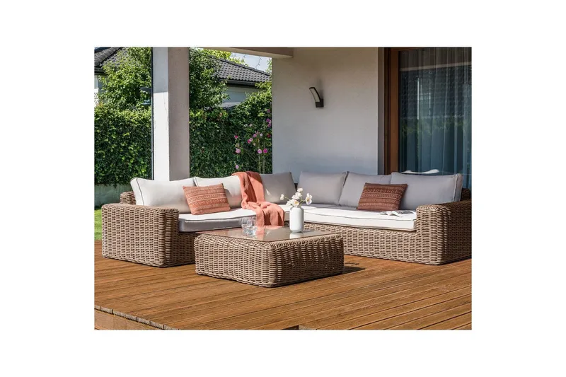 Loungegrupp Palermo Brun/Vit - Brun/Vit - Utemöbler - Loungemöbler - Soffgrupp utomhus