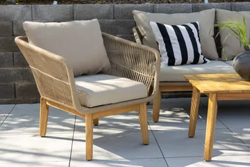 Soffgrupp Chania 2-sits Soffa + 2 Fåtöljer med bord Utomhus - Brun - Utemöbler - Loungemöbler - Soffgrupp utomhus