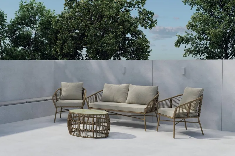 Soffgrupp Lipari 2-sits Soffa + 2 Fåtöljer med bord Utomhus, Brun