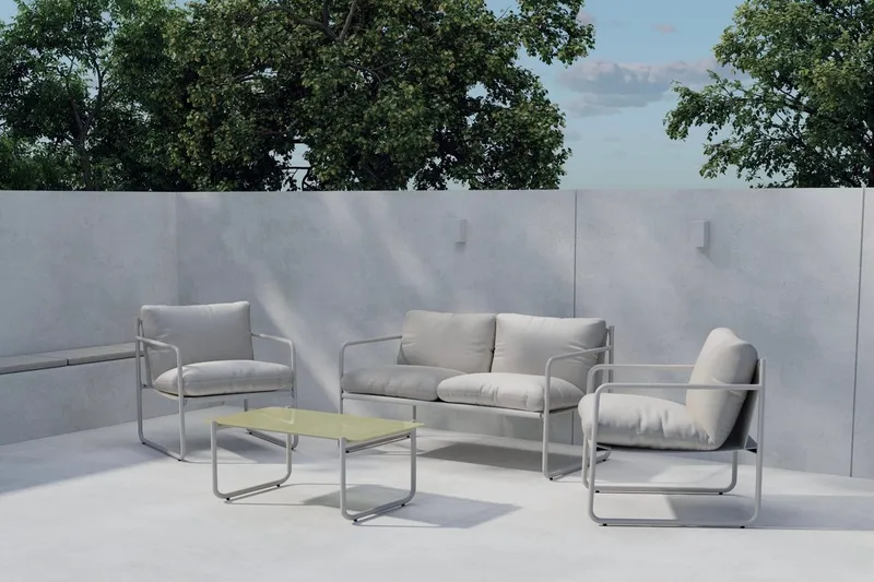 Soffgrupp Thassos 2-sits Soffa + 2 Fåtöljer med bord Utomhus, Beige